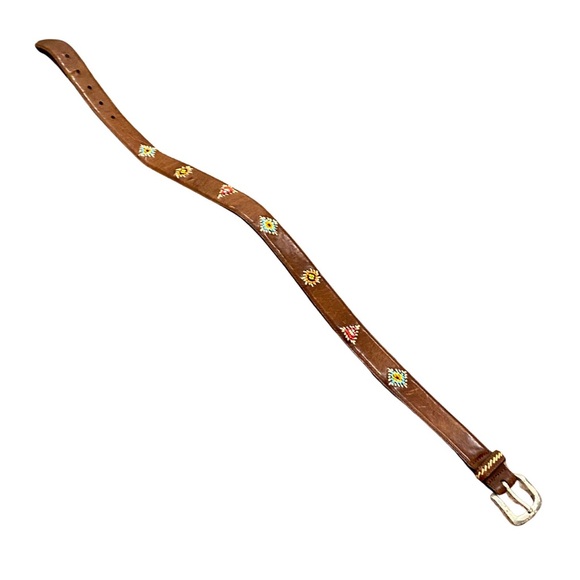 Fossil Genuine Leather Belt Women Small Boho Bohemian Metal Buckle Bead Woven - Picture 6 of 9